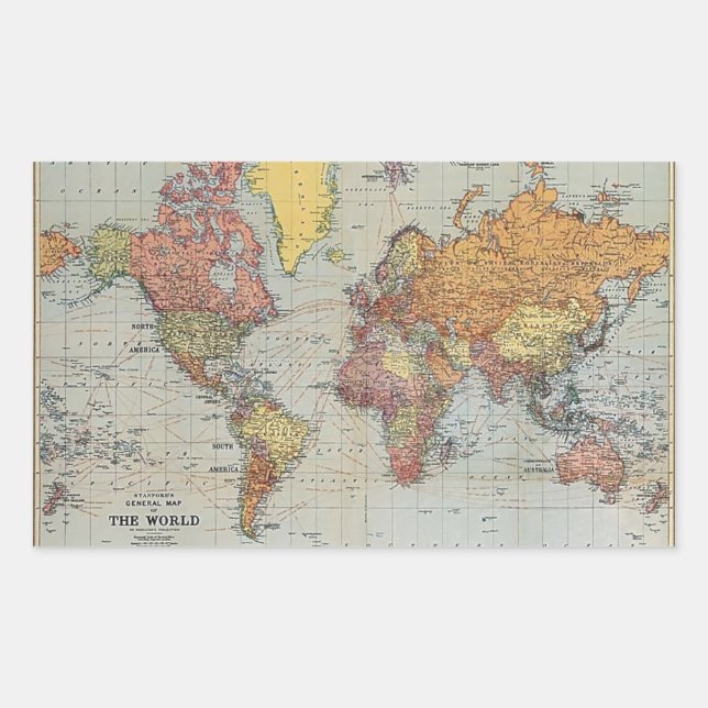 Sticker Rectangulaire Carte générale vintage du monde (Devant)