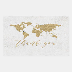 Sticker Rectangulaire Carte Gold Foil World Destination Merci de mariage