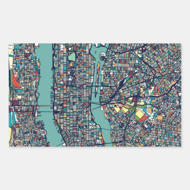 Sticker Rectangulaire Carte Manhattan New York (Devant)