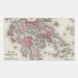 Sticker Rectangulaire Carte vintage de la Grèce (1865)