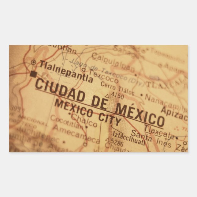 Sticker Rectangulaire Carte Vintage de MEXICO (Devant)