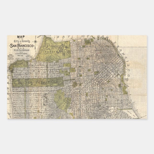 Sticker Rectangulaire Carte vintage de San Francisco (1932) (Devant)