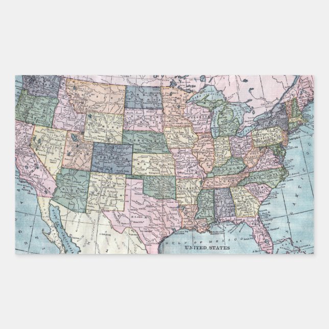 Sticker Rectangulaire Carte vintage USA (Devant)