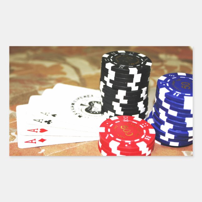 Sticker Rectangulaire Cartes de Poker Aces Chips Jeux Casino Gagner jeu (Devant)