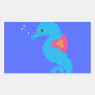 Sticker Rectangulaire Carton bleu Seahorse