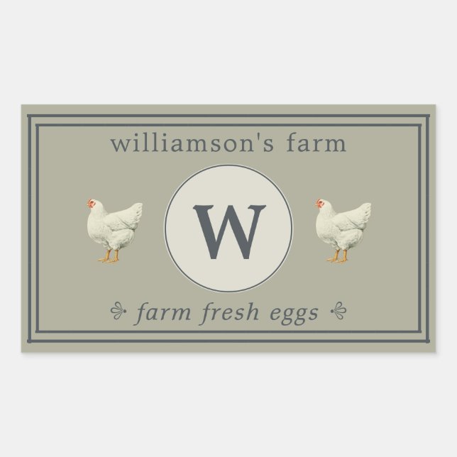 Sticker Rectangulaire Carton d'oeufs monogramme Oeufs frais de la ferme  (Devant)
