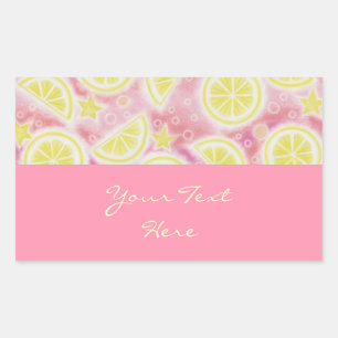 Sticker Rectangulaire Carton rouge citronnade rose "Your Text" rectangle