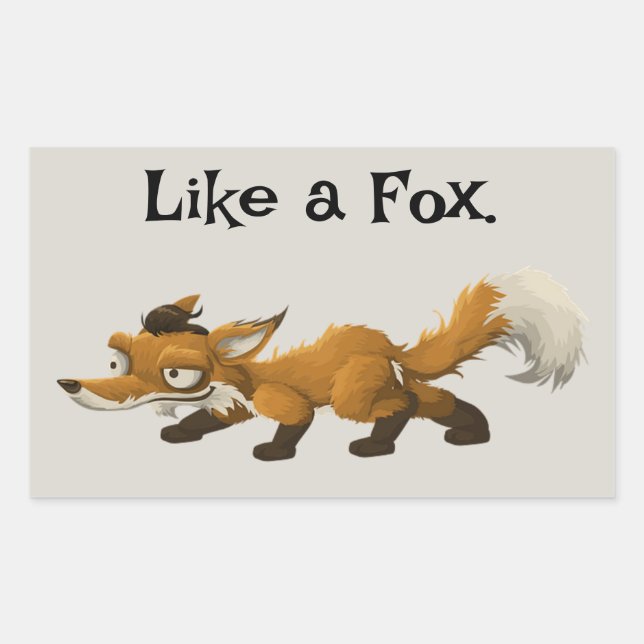 Sticker Rectangulaire Cartoon Clever Fox - "Like a Fox" Design (Devant)