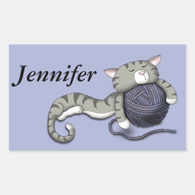 Sticker Rectangulaire Cartoon Kitty avec boule de fil (Devant)