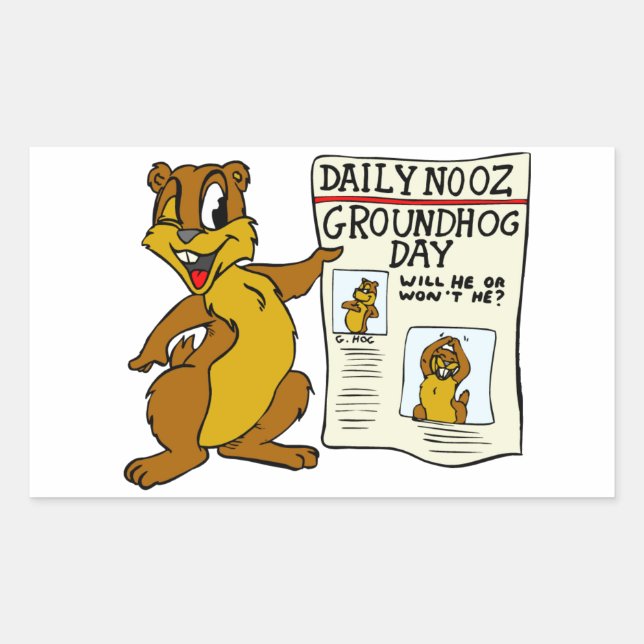 Sticker Rectangulaire Cartoon mignon Groundhog avec papier journal de la (Devant)