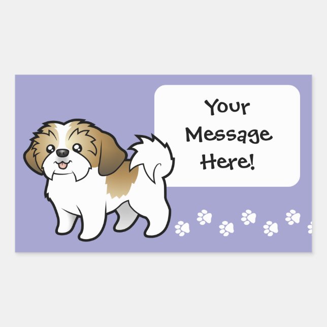 Sticker Rectangulaire Cartoon Shih Tzu (coupe de chiot) (Devant)