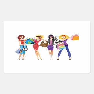 STICKER RECTANGULAIRE CARTOON SHOPPPING FILLES VECTEURS STYLE MODE S'AMU