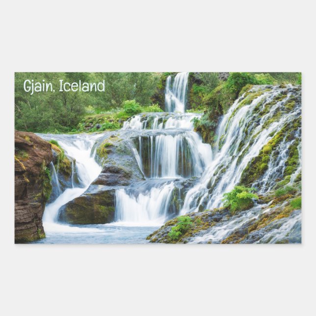 Sticker Rectangulaire Cascades de Gjain, Islande (Devant)