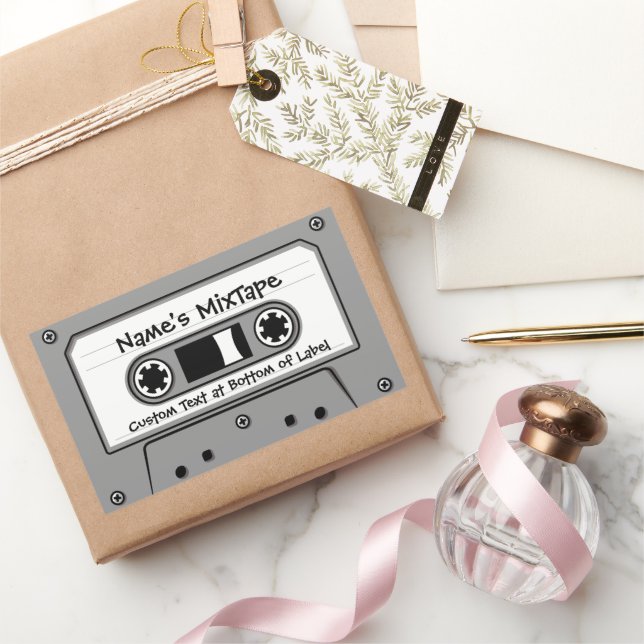 Sticker Rectangulaire Cassette Audio Gris (Cadeaux)