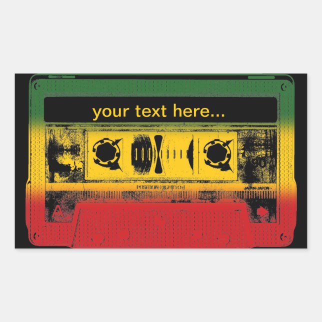 Sticker Rectangulaire Cassette de Reggae Vieux sur mesure (Devant)