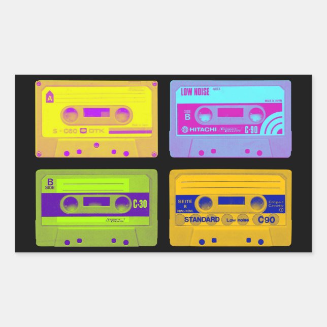 Sticker Rectangulaire Cassettes Rétro Pop Art des Années 80 (Devant)
