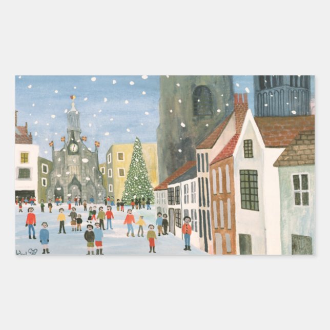 Sticker Rectangulaire Cathédrale De Chichester Une Scène De Neige (Devant)