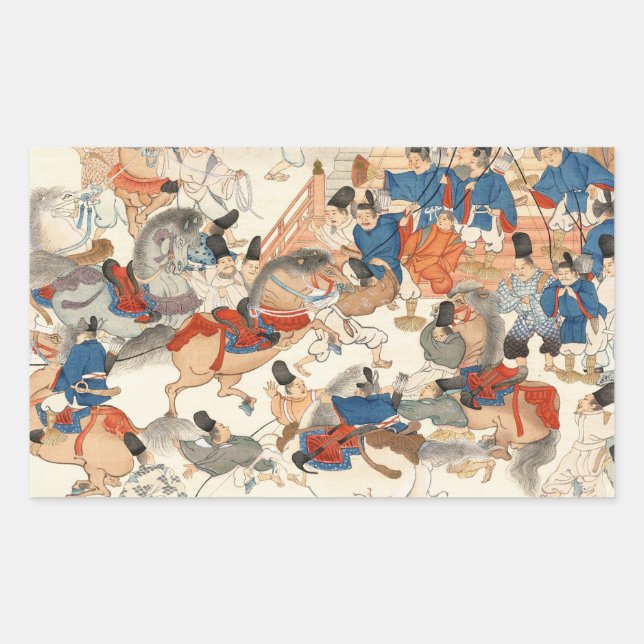 Sticker Rectangulaire cavalerie vintage japonaise cool ukiyo-e (Devant)