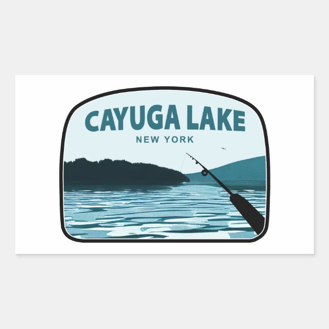 Sticker Rectangulaire Cayuga Lake New York Rod de pêche (Devant)