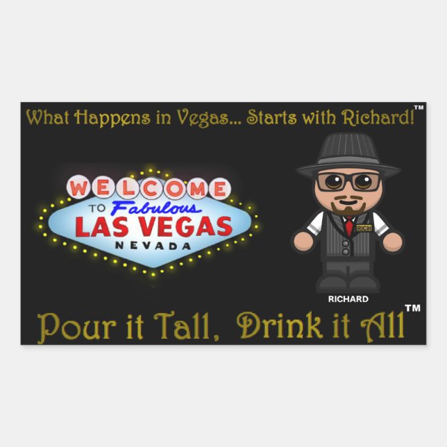 Sticker Rectangulaire Ce qui se passe à Vegas...Commence avec Richard !  (Devant)