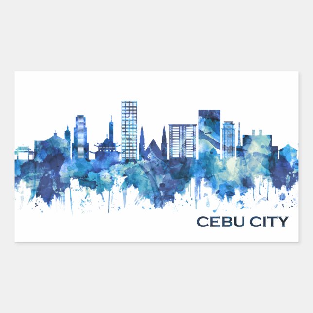 Sticker Rectangulaire Cebu City Philippines Skyline Blue (Devant)