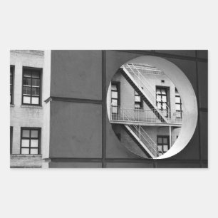 Sticker Rectangulaire Cercle et lignes photo noire et blanche