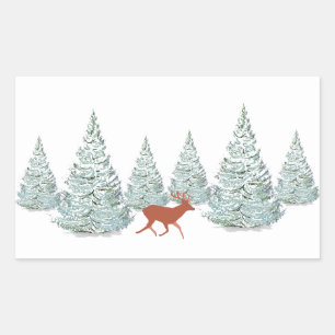 Sticker Rectangulaire Cerf Brown sous les épinettes couvertes de neige