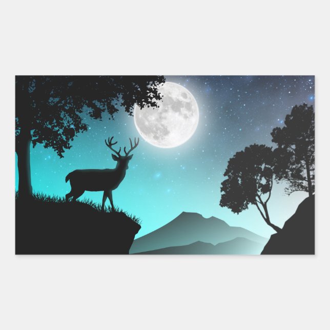 Sticker Rectangulaire Cerf sous la lune turquoise (Devant)