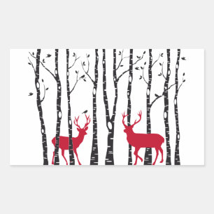 Sticker Rectangulaire Cerfs communs rouges dans la forêt d'arbre de