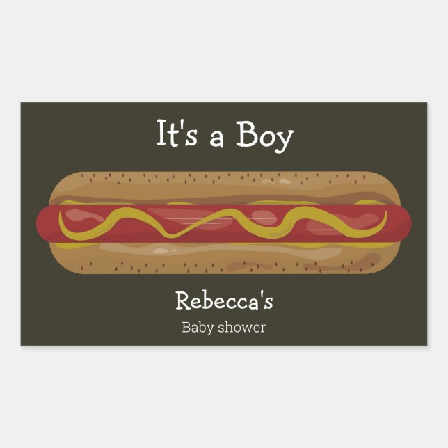 Sticker Rectangulaire C'est un baby shower de hot dog garçon (Devant)