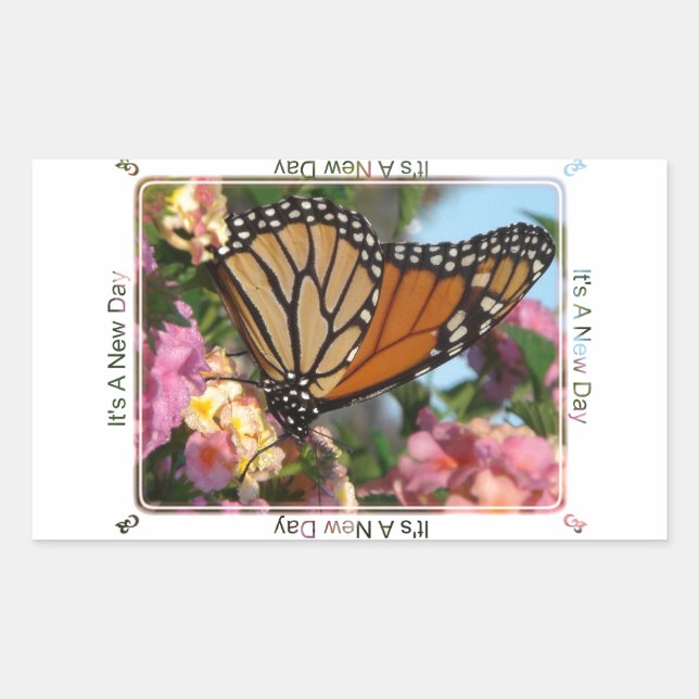 Sticker Rectangulaire C'est un jour nouveau (papillon Monarque) (Devant)