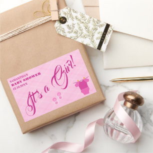 Sticker Rectangulaire C'est une fille ! Baby shower rose moderne. Servie