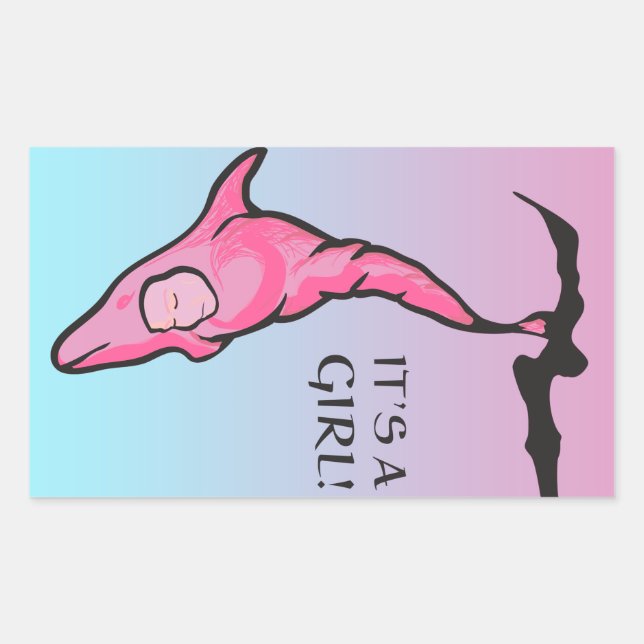 Sticker Rectangulaire c'est une fille ! (cocon dauphin) (Devant)