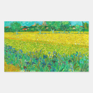Sticker Rectangulaire Champ Van Gogh avec Irises près d'Arles