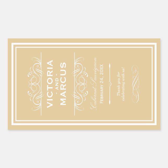 Sticker Rectangulaire Champagne Mariage élégant Monogramme Bouteille de  (Devant)