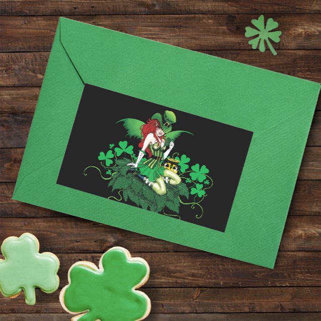 Sticker Rectangulaire Chance Trèfle Vert Fée Rouge Cheveux Shamrock (Créateur téléchargé)