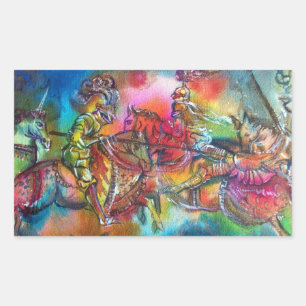 STICKER RECTANGULAIRE CHANSON DE ROLAND/ COMBAT DES CHEVALIERS EN TOURNO