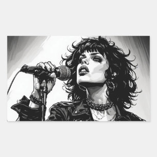 Sticker Rectangulaire Chanteuse Goth Punk Style Graphique Rétro