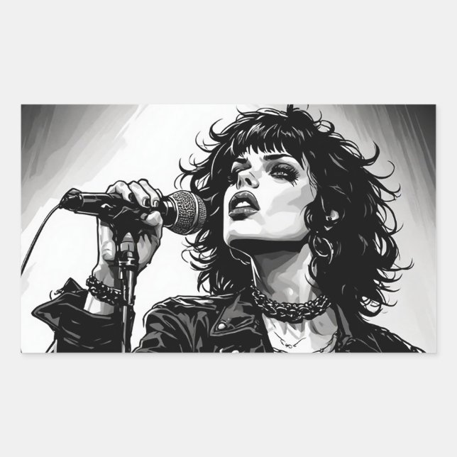 Sticker Rectangulaire Chanteuse Goth Punk Style Graphique Rétro (Devant)