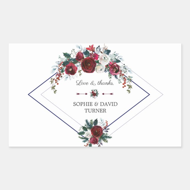 Sticker Rectangulaire Charme Géométrique Bourgogne Floral Pine Mariage (Devant)