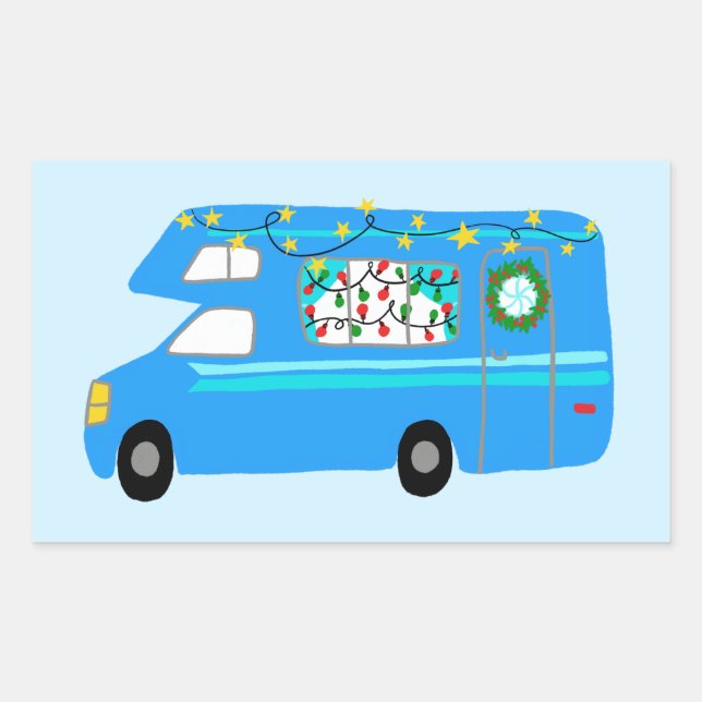 Sticker Rectangulaire Charming Christmas Camper Vintage RV Xmas (Devant)