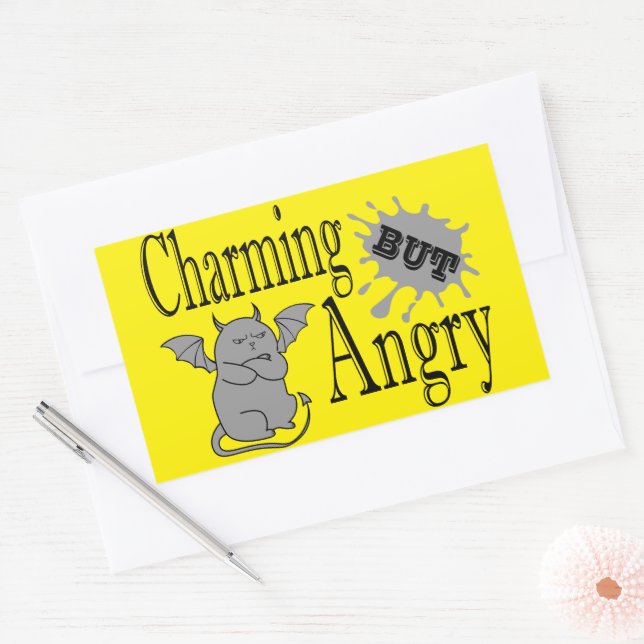 Sticker Rectangulaire Charming mais en colère petit chat diable drôle ci (Enveloppe)