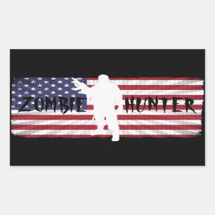 STICKER RECTANGULAIRE CHASSEUR DE ZOMBIE DRAPEAU AMÉRICAIN