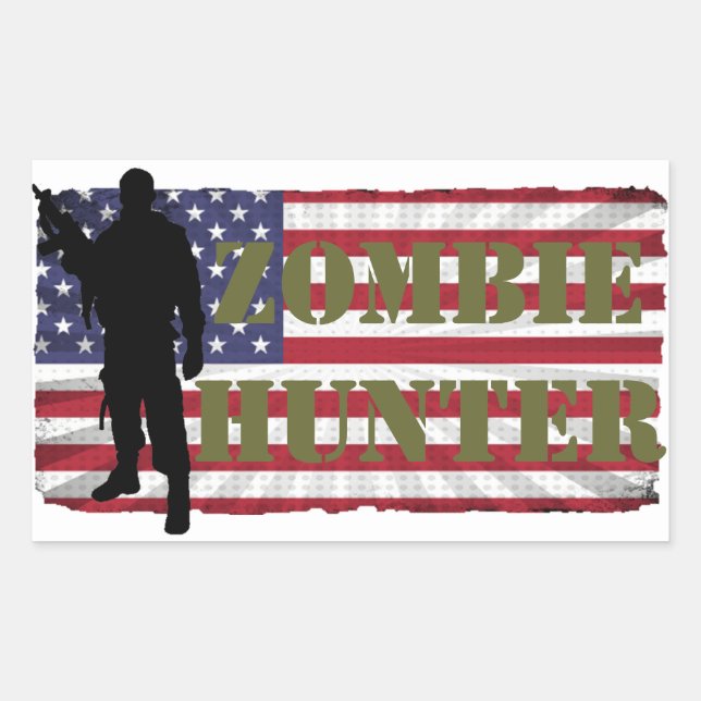 STICKER RECTANGULAIRE CHASSEUR DE ZOMBIES DRAPEAU AMÉRICAIN (Devant)