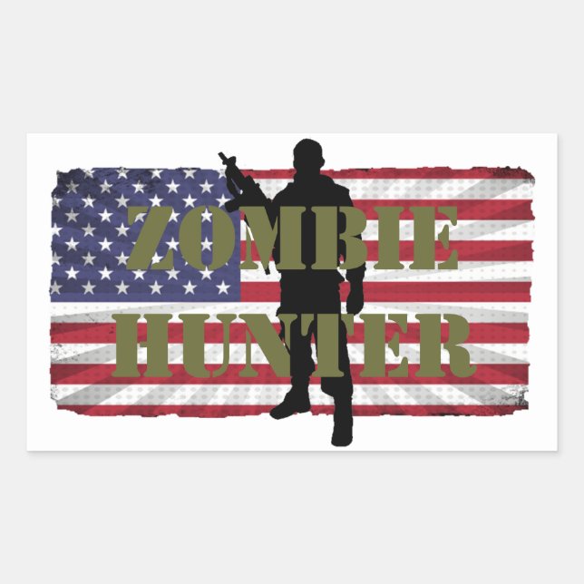 STICKER RECTANGULAIRE CHASSEUR DE ZOMBIES DRAPEAU AMÉRICAIN (Devant)