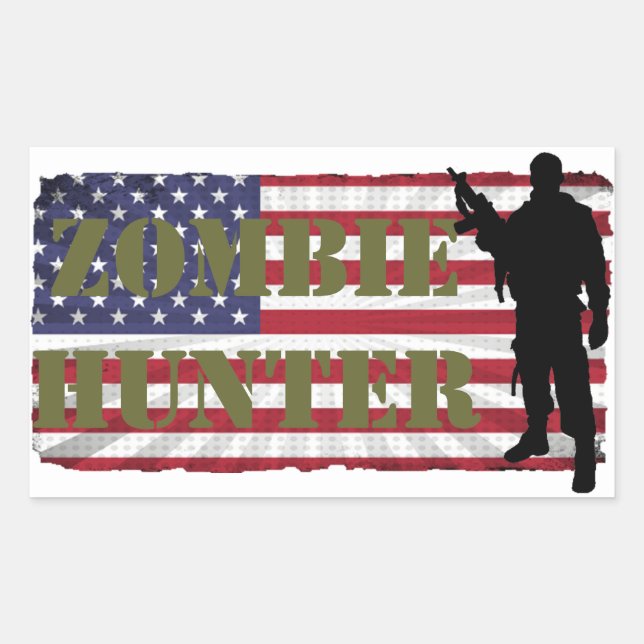 STICKER RECTANGULAIRE CHASSEUR DE ZOMBIES DRAPEAU AMÉRICAIN (Devant)