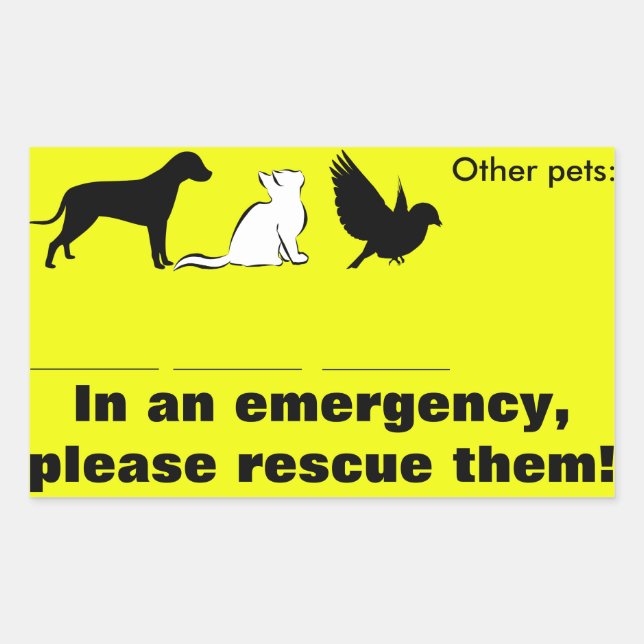 Sticker Rectangulaire Chat, chien, "En urgence, secourt mes animaux dome (Devant)