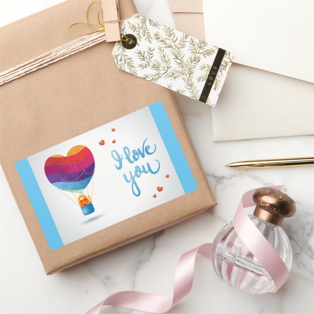 Sticker Rectangulaire Chat et ballon de l'amour  (Cadeaux)