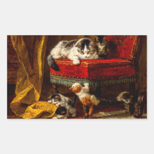 Sticker Rectangulaire Chat et chatons Jouer avec chaise