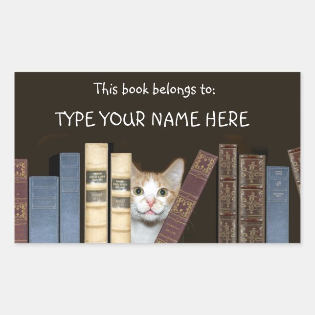 Sticker Rectangulaire Chat et livres (Devant)